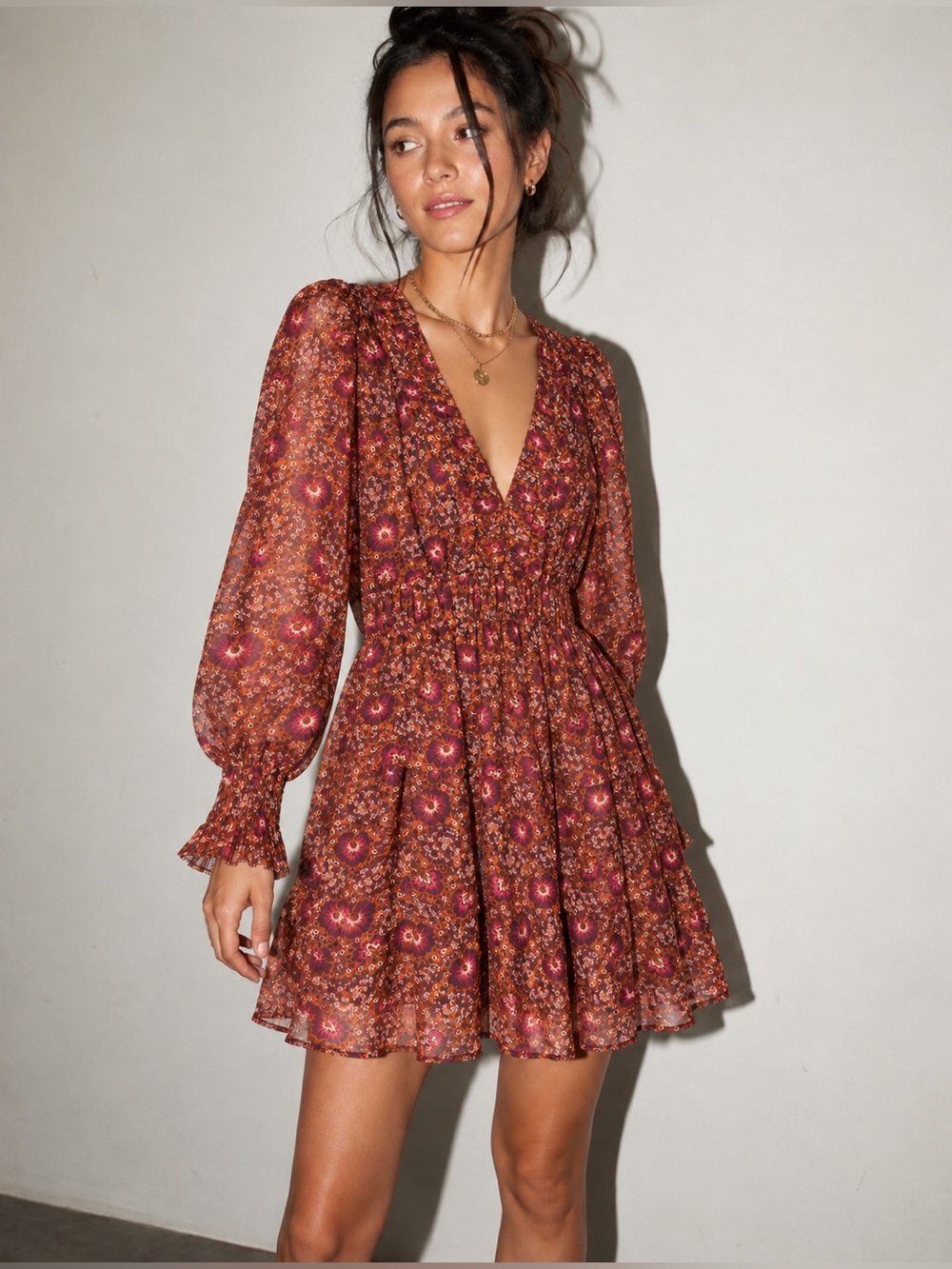 🌺 House of Harlow 1960 Floral Tiered Chiffon Mini Dress